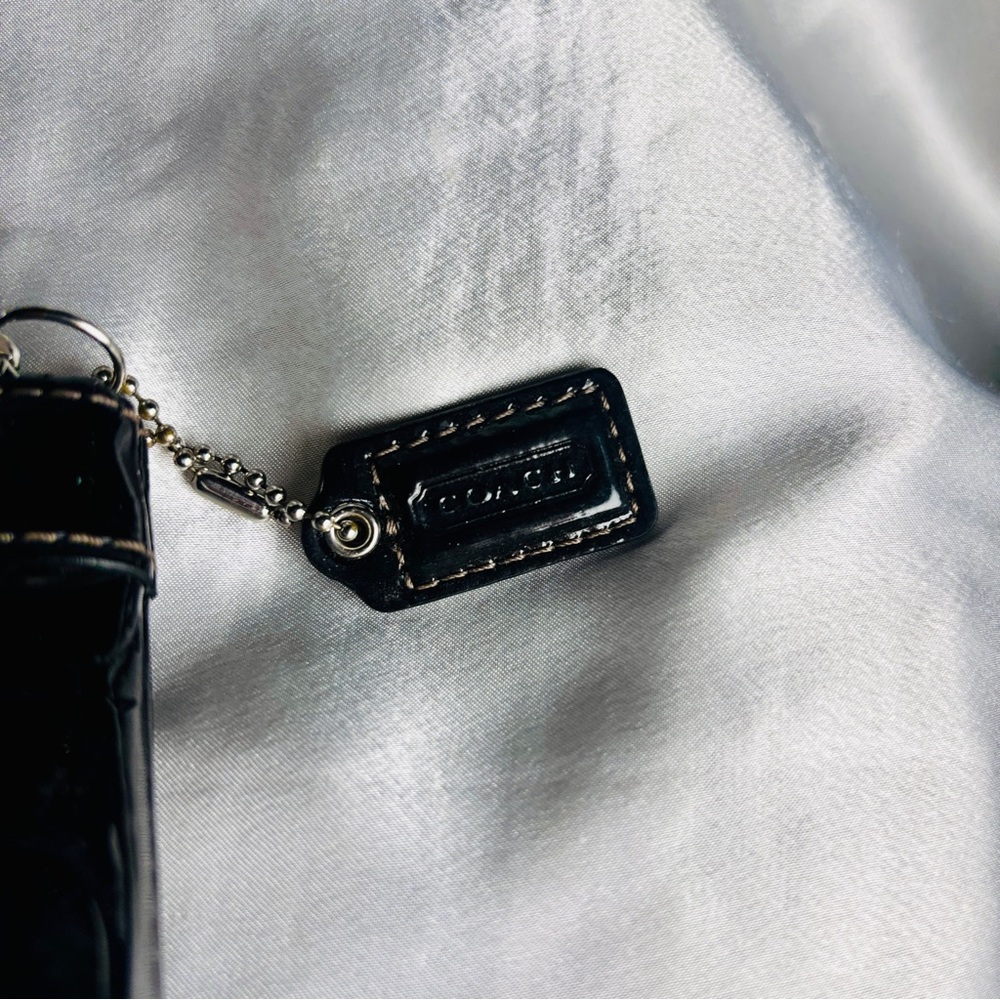 Coach Vintage Y2K Black CC Embossed Patent Leather Wristlet Blue Satin Interior - Picture 3 of 5